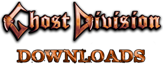 Ghost Division copper logo with text “Downloads” on transparent background