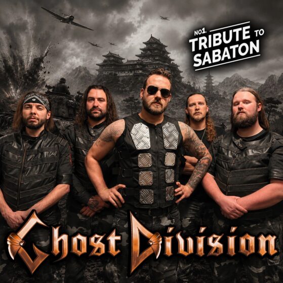 Ghost Division band members with logo and banner ‘No.1 Tribute to Sabaton’